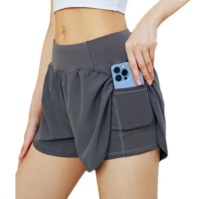 2-in-1 High Waist Yoga Shorts with Pocket