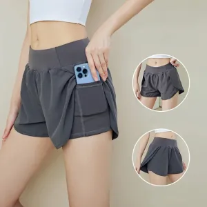 2-in-1 High Waist Yoga Shorts with Pocket
