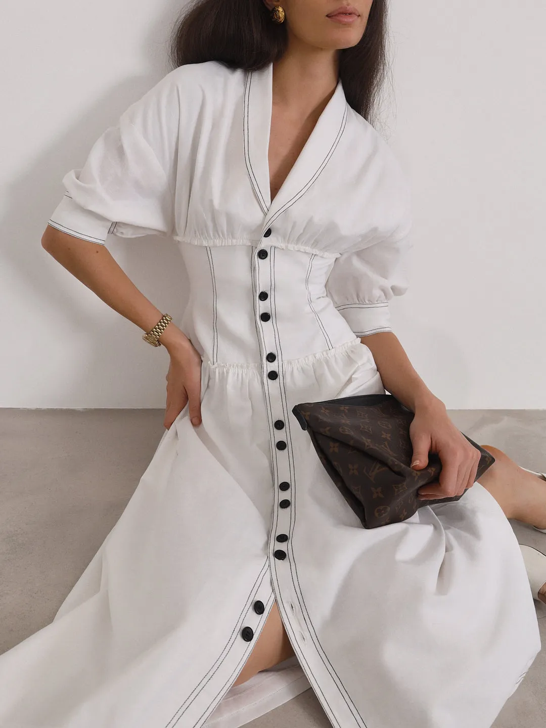 Astrid Contrast Trim Day Dress | White & Black
