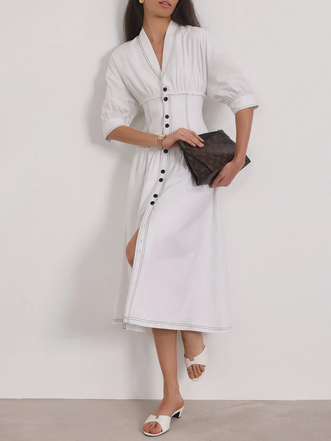 Astrid Contrast Trim Day Dress | White & Black