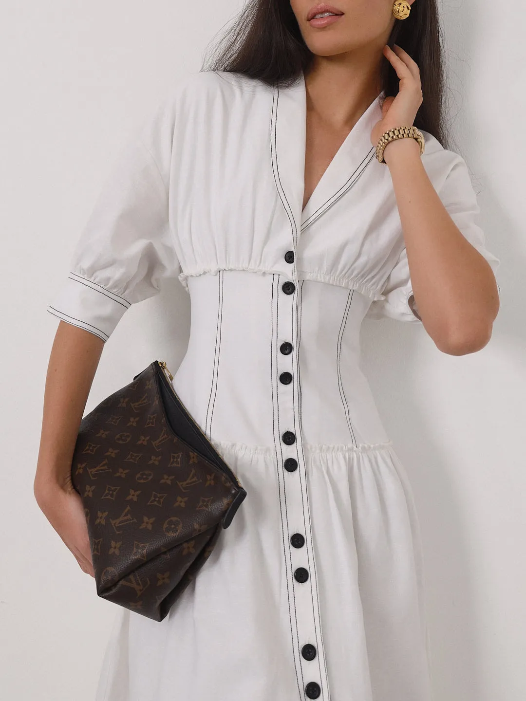 Astrid Contrast Trim Day Dress | White & Black