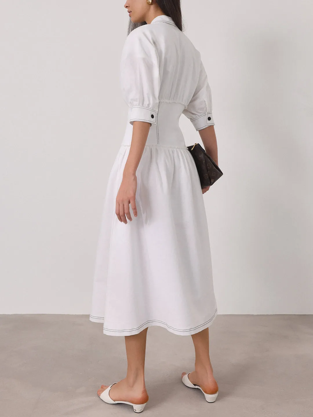 Astrid Contrast Trim Day Dress | White & Black
