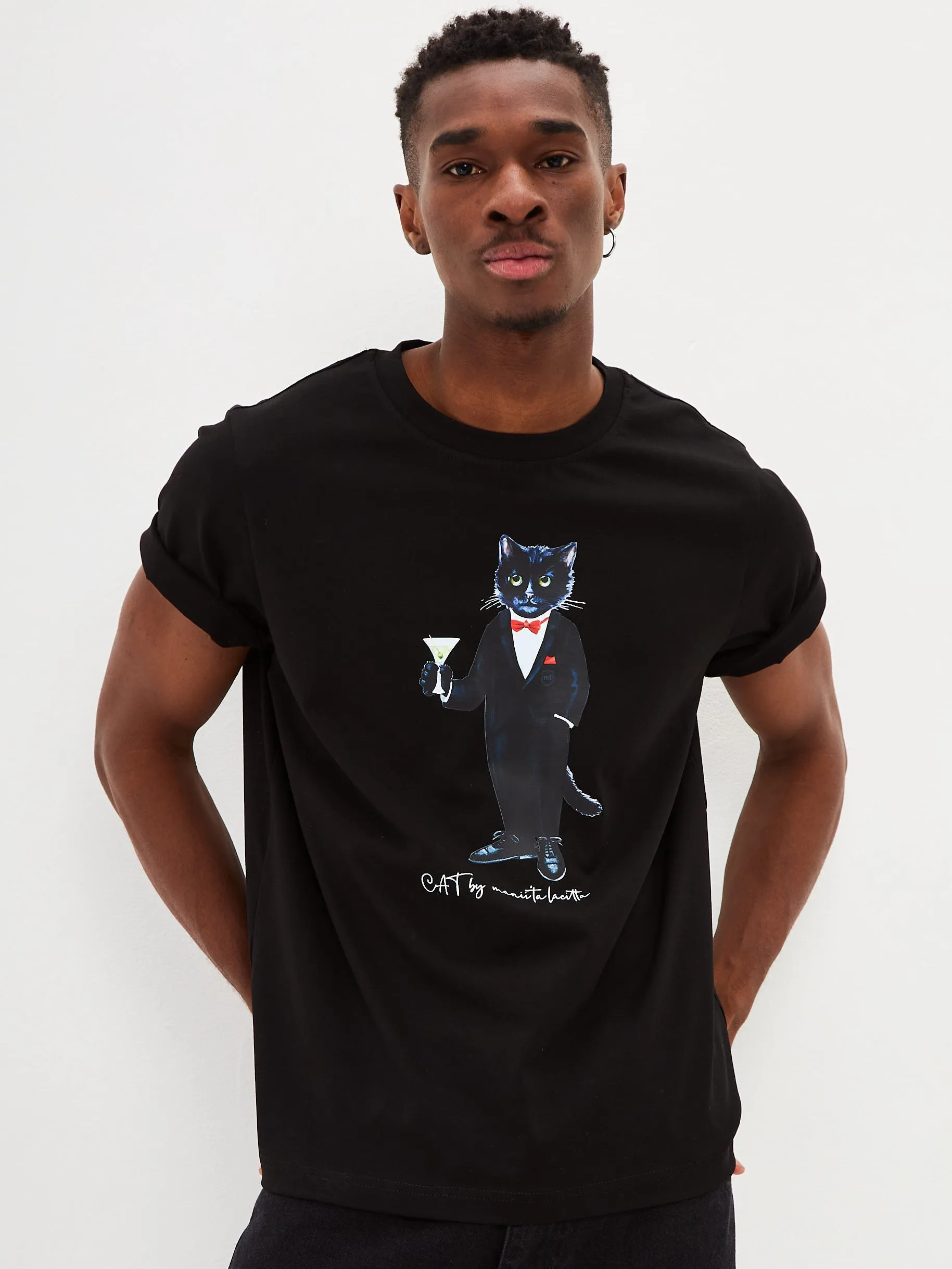 Black Printed T-shirt DANDY CAT