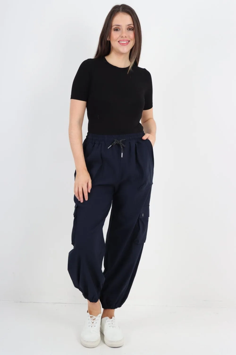 Elastic Waist  Drawstring Cargo Pockets Trouser