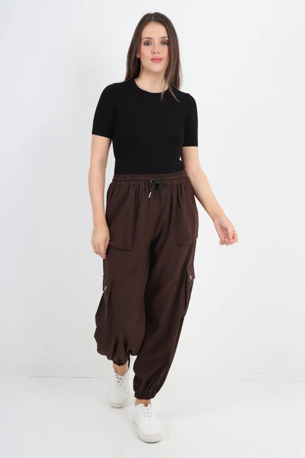 Elastic Waist  Drawstring Cargo Pockets Trouser