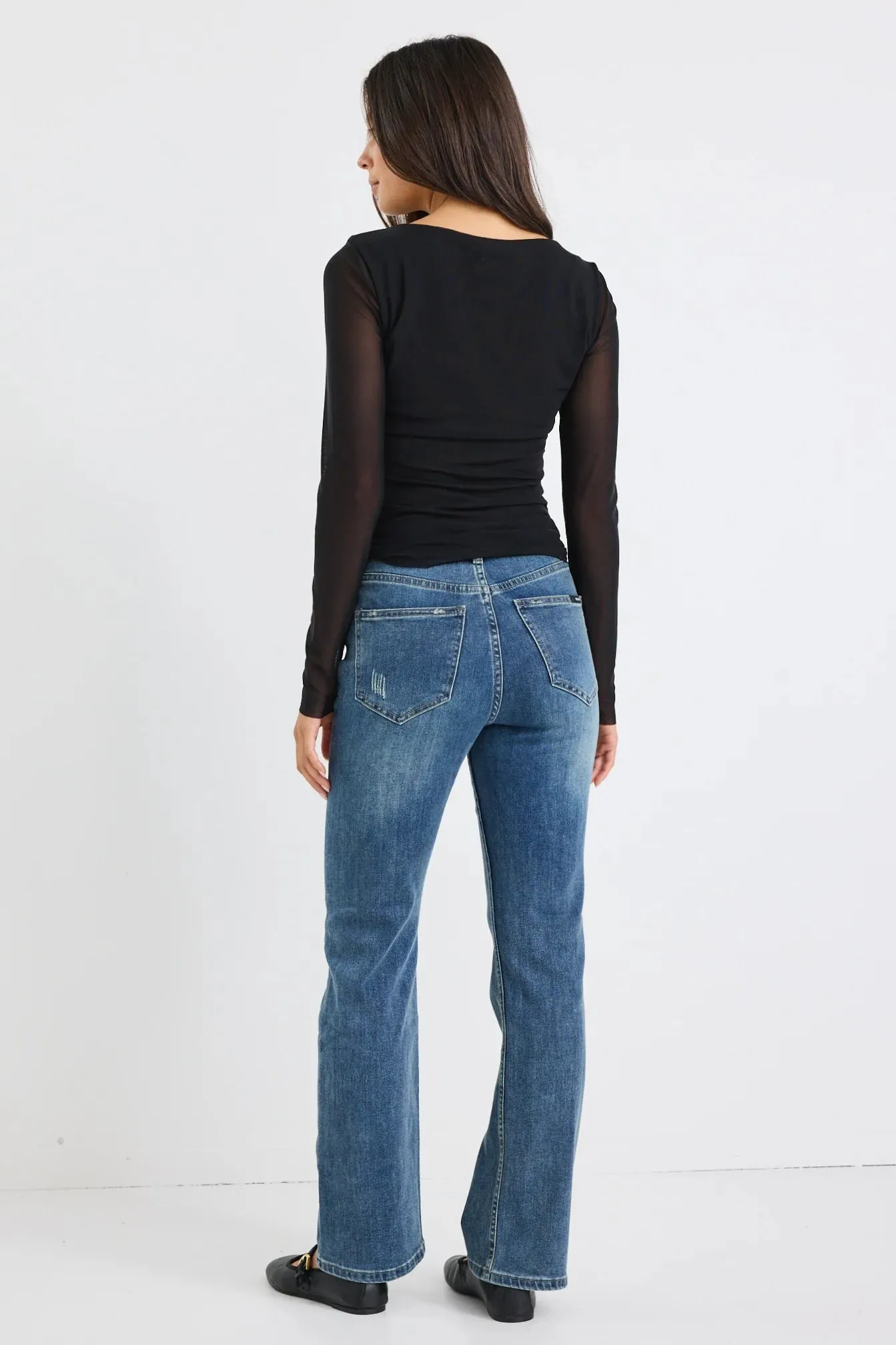 Farah Mid Blue High Rise Soft Flare Jean