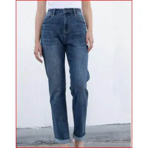High Rise-Straight Leg Dark Wash Bamboo Jeans