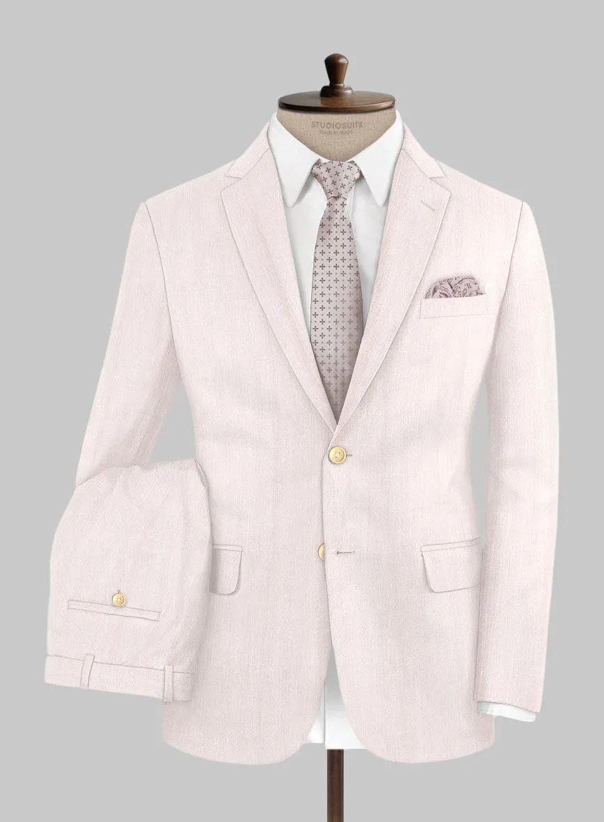 London Loom Pink Herringbone Wool Silk Linen Suit