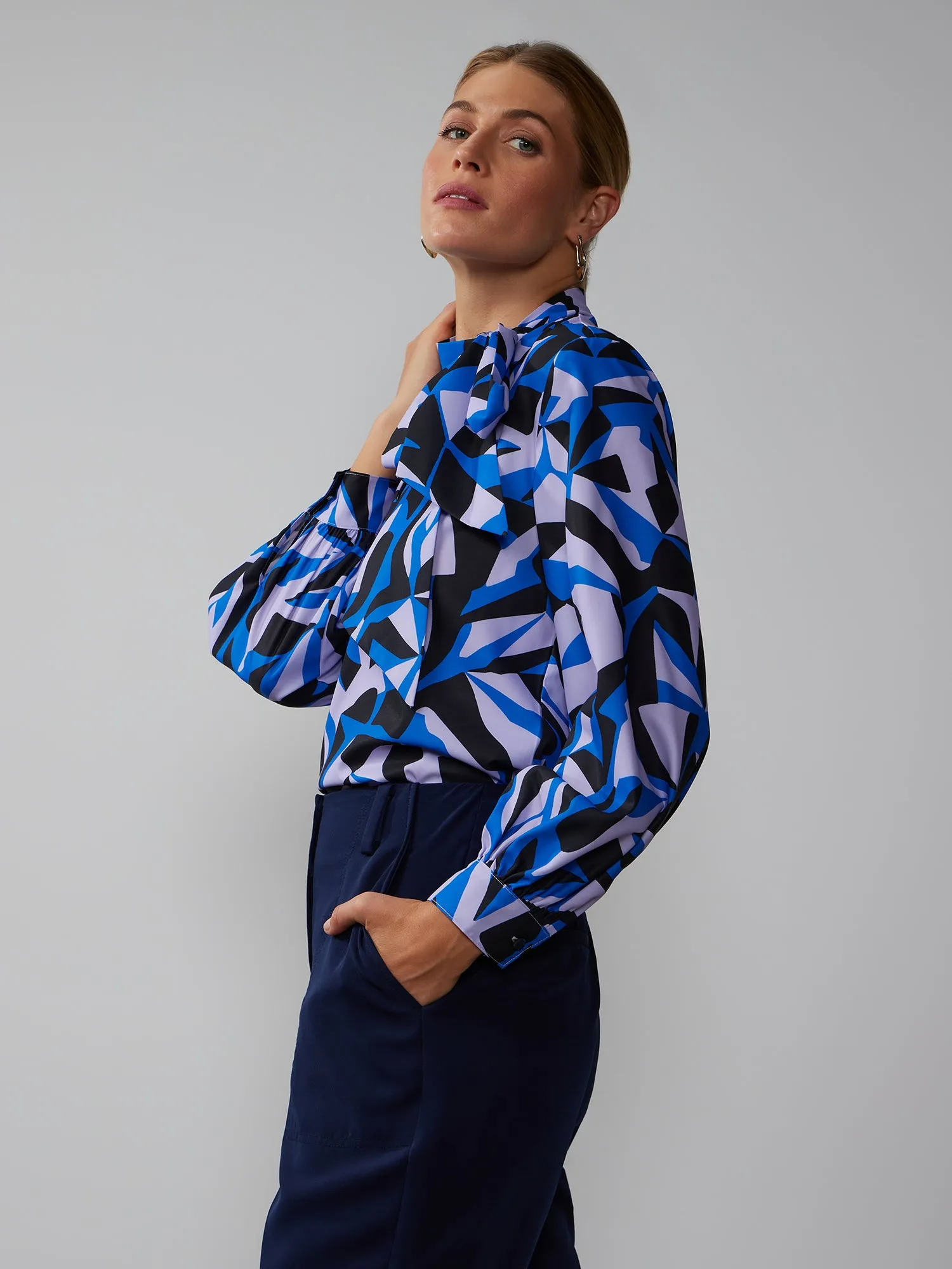 Long Sleeve Tie Neck Blouse