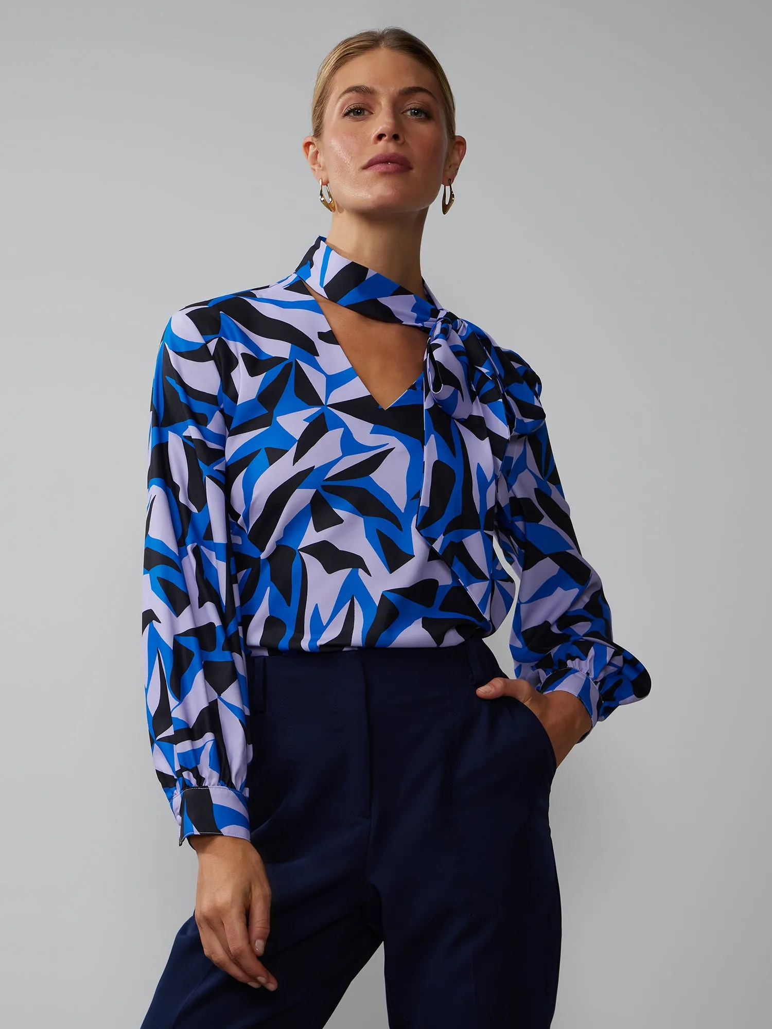 Long Sleeve Tie Neck Blouse