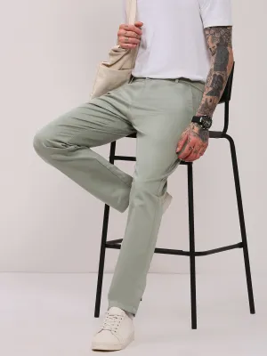 Men Green Solid Flat-Front Slim-Fit Trousers