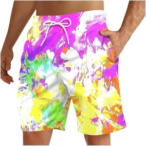 Muscularfit Beach Shorts for Men Fashion Tie Dye Print Shorts Summer Beach Vacation Drawstring Shorts with Pockets