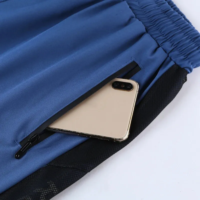 Patchwork Running Shorts Zip Pockets