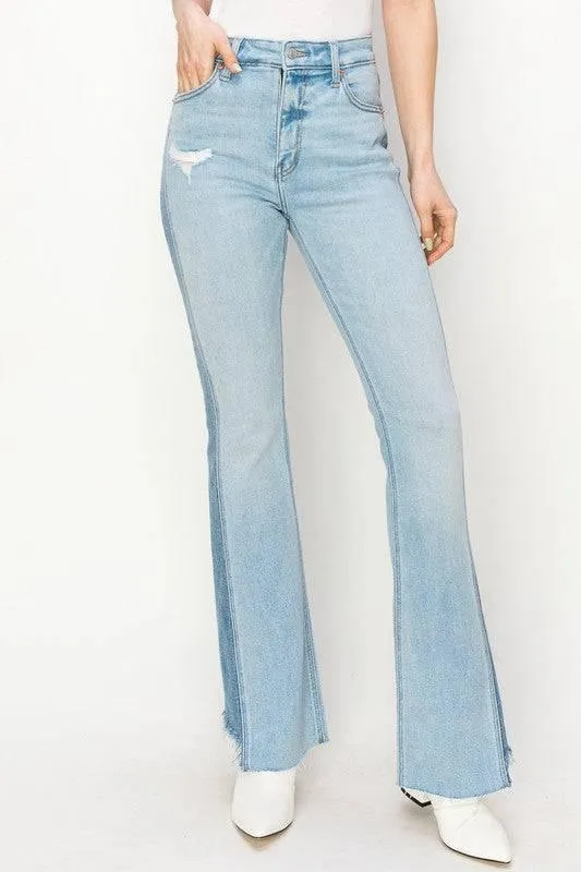 Plus high rise boot cut frayed hem jeans