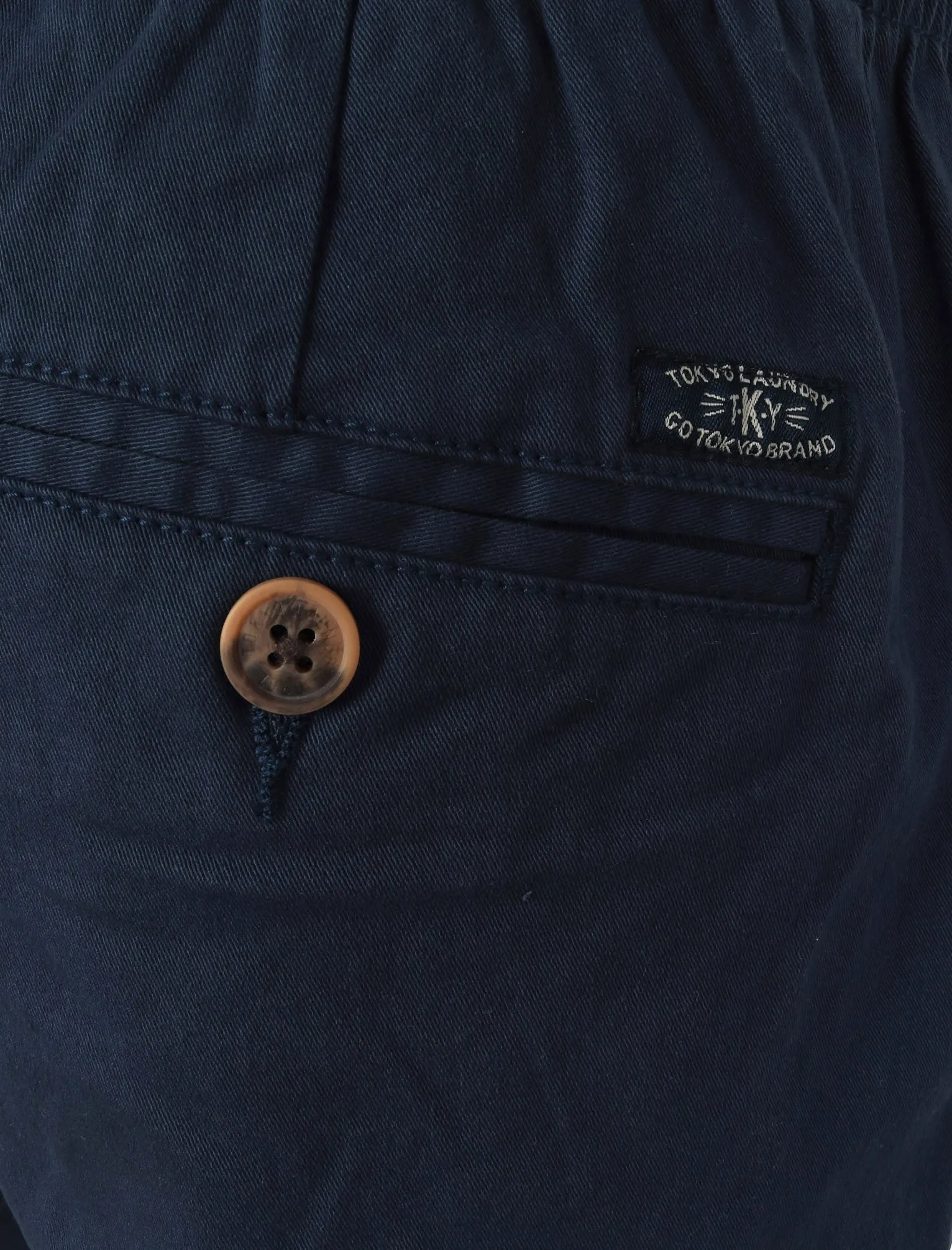 Will Cotton Chino Shorts with Elasticated Waist in Iris Navy - Tokyo Laundry