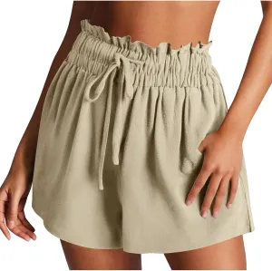 Women's Lightweight Shorts with Pockets Summer High Waist Drawstring Short Pants Casual Trendy Loose Wide Leg Shorts