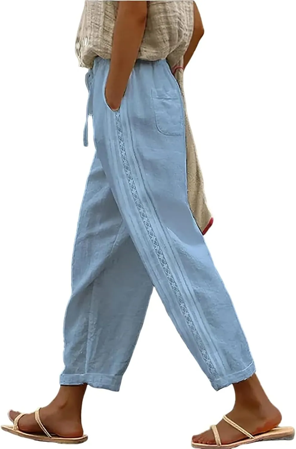 Women's Pant Cotton Linen Summer Beachwear Lightweight Elastic Waist Pants Casual Going Out Trousers 2025