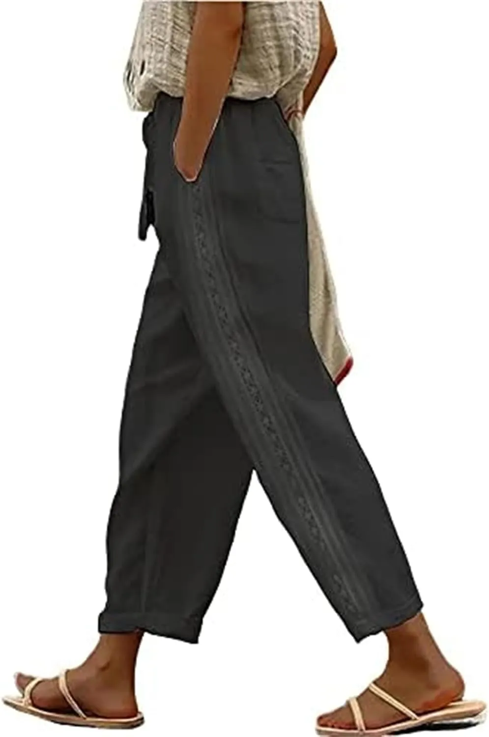 Women's Pant Cotton Linen Summer Beachwear Lightweight Elastic Waist Pants Casual Going Out Trousers 2025