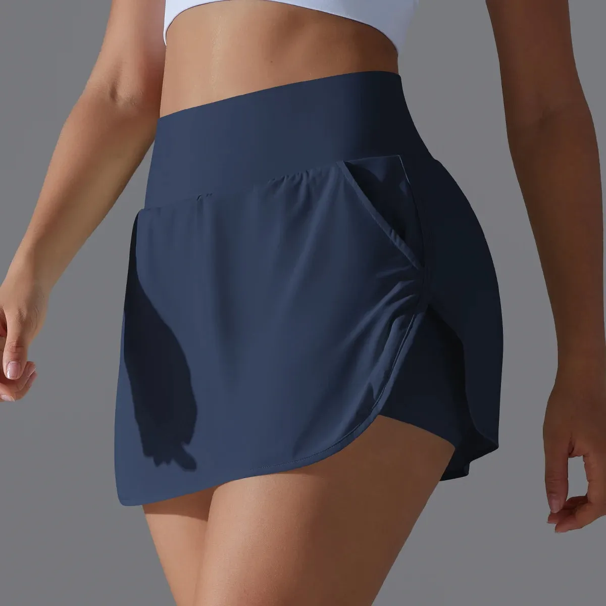 Women's Quick Dry Double Layer Running Shorts with Pocket